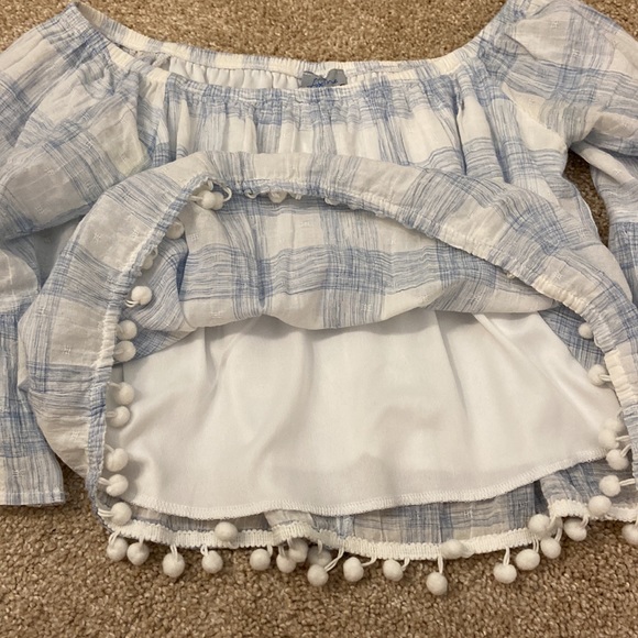 Abbeline Blue and White Checkered Off The Shoulder Top XS - Picture 13 of 13